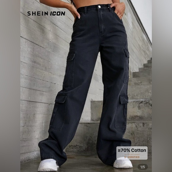 SHEIN Pants - SHEIN Black Cargo Boyfriend Jeans